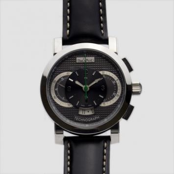 Pre Owned Paul Picot Technograph SS Leather Black Chronograph Mens Wristwatch 48 MM