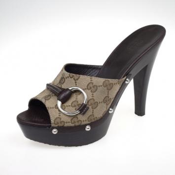 Gucci Guccissima Canvas Icon Bit High Heel Clogs Size 40