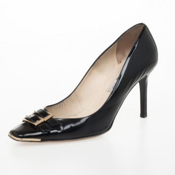 Jimmy Choo Black Patent Leather Buckle Pumps Size 37.5