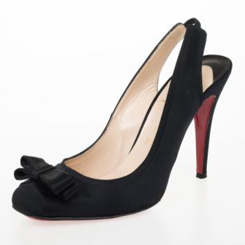 Christian Louboutin Black Satin 'Nooka' Slingback Sandals Size 39.5
