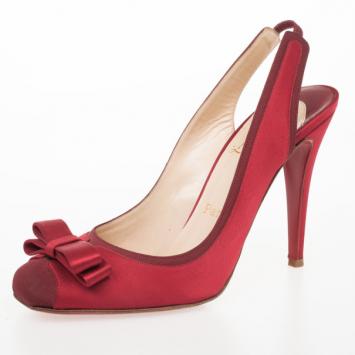Christian Louboutin Red Satin 'Nooka' Slingback Sandals Size 39