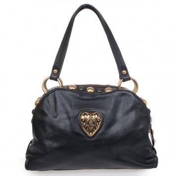 Gucci Black Leather Babouska Crest Dome Bag