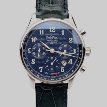 Pre Owned Paul Picot Gentleman Chronograph SS Leather GMT Mens Wristwatch 46 MM