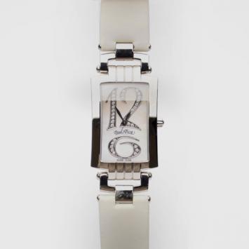 Paul Picot White Lady Chic SS Leather Diamond Womens Wristwatch 22 MM