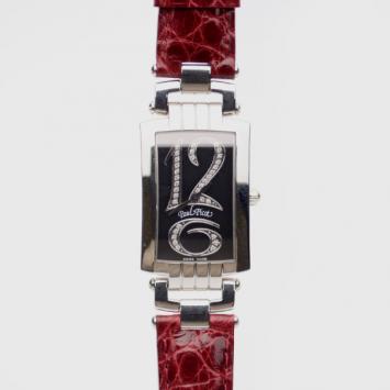 Paul Picot Black Lady Chic SS Leather Diamond Womens Wristwatch 22 MM