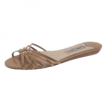 Jimmy Choo Beige Patent Flat Slides Size 40