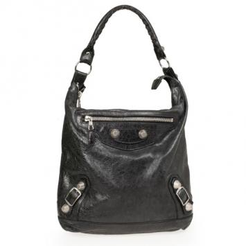 Balenciaga Black Lambskin Leather Giant 12 Silver Day Bag