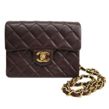 Chanel Brown Lambskin Mini  Flap Shoulder Bag