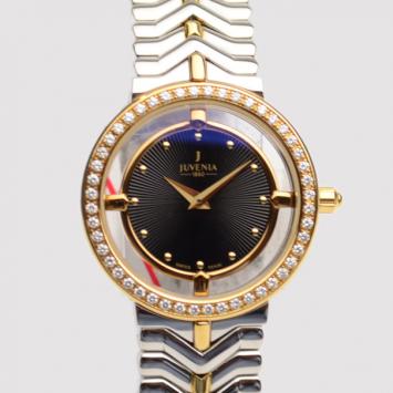 Juvenia Black Mystere 18 K Yellow Gold and Stainless Steel Diamond Womens Wristwatch 28 MM