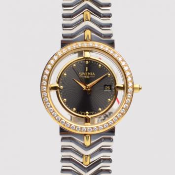 Juvenia Black Mystere 18 K Yellow Gold and Stainless Steel Diamond Womens Wristwatch 34 MM