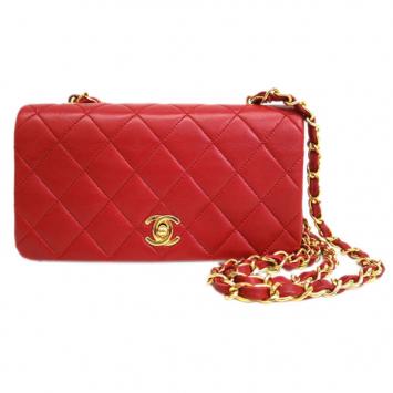 Chanel Red Lambskin Small Shoulder Flap