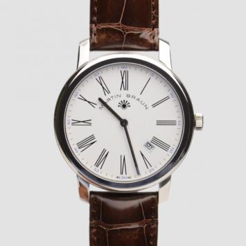 Pre Owned Martin Braun White Stainless Steel Classic WL Mens Wristwatch 42 MM