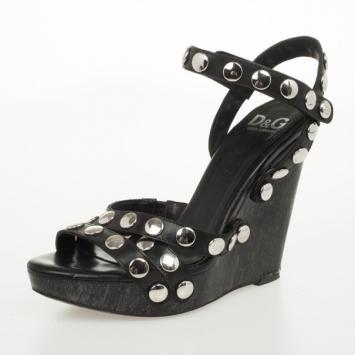 D&G Black Leather Studded Wedges Size 38.5