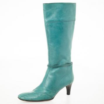 Bally Blue Leather Mid Calf Boots Size 36