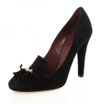 Gucci Black Suede Tassel Loafer Pumps Size 37
