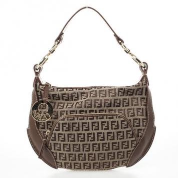 Pre Owned Fendi Zucchino Canvas Front Pocket Hobo Bag