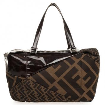 Fendi Tobacco Zucca Canvas and Patent Satchel