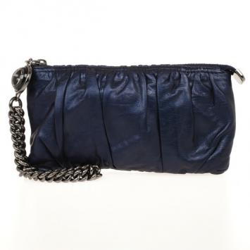 Gucci Navy Pleated Leather Clutch Bag