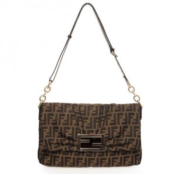 Fendi Brown Zucca 'New Forever' Flap Shoulder Bag