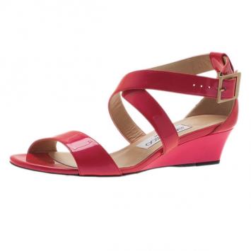 Jimmy Choo Pink Patent Chiara Wedge Sandals Size 35.5