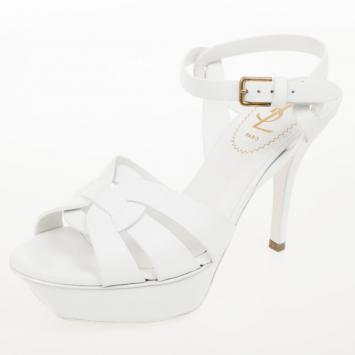 Yves Saint Laurent White Leather Tribute Sandals Size 35