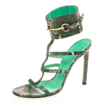 Gucci Green Python 'Ursula' Ankle Strap Cage Sandals Size 40