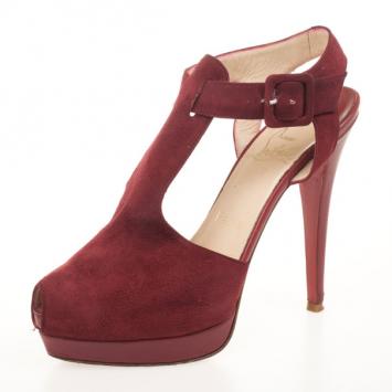 Christian Louboutin Red Suede Orlan T Strap Platform Peep Toe Sandals Size 38