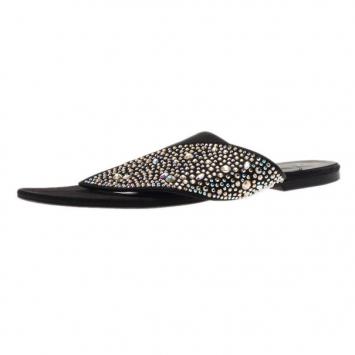 Gina Black Studded Satin Flat Sandals Size 39