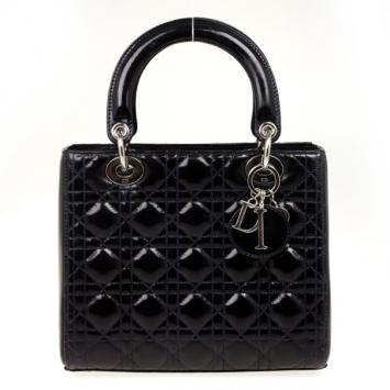 Christian Dior Navy Blue Lady Dior Medium Patent Bag