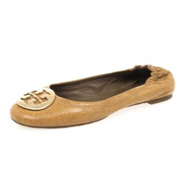 Tory Burch Beige Leather Reva Ballet Flats Size 40