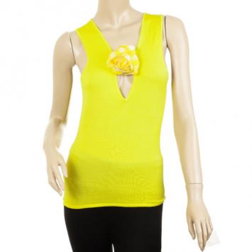 Roberto Cavalli Yellow Tank Top with Rosette M