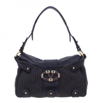 Valentino Brown Leather Woven Top Handle Shoulder Bag