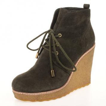 Tory Burch Olive Green Suede Lace Up Vicki Wedges Size 39.5