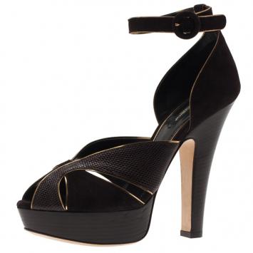 Dolce and Gabbana Brown Leather Ankle Strap Platform Sandals Size 40