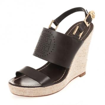 Tory Burch Brown Leather Kimberly Platform Wedges Sandals Size 39
