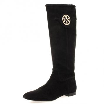 Tory Burch Black Suede Irene Knee Length Boots Size 39.5