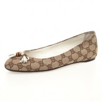 Gucci Guccissima Canvas Bamboo Tassel Ballet Flats Size 38.5