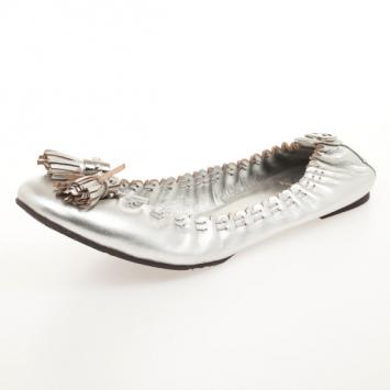 Tory Burch Silver Reva Tassel Ballet Flats Size 40