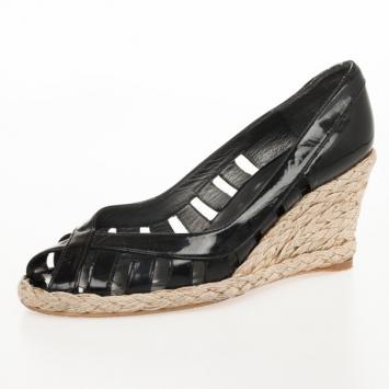 Stuart Weitzman Black Patent Leather Espadrilles Wedges Size 37