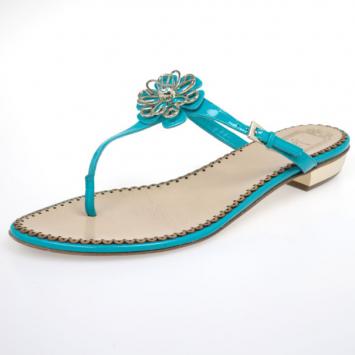 Christian Dior Turquoise Patent Leather Floral Detail Thong Sandals Size 39