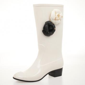 Chanel White Rubber Camelia Rain Boots Size 36