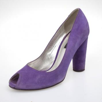 Dolce and Gabbana Purple Suede Peep Toe Block Heel Pumps Size 37 