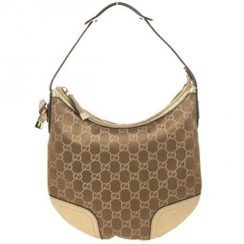 Gucci Bronze Satin & Leather Monogram 'Princy' Small Hobo