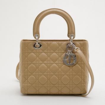 Christian Dior Beige Leather Medium Lady Dior Bag