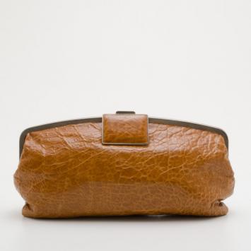 Marni Brown Calf Leather Top Lock Clutch