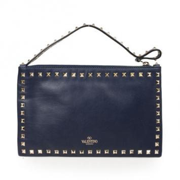 Valentino Navy Leather Rockstud Clutch