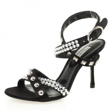 Dolce and Gabbana Black Crystal Studded Strappy Sandals Size 36