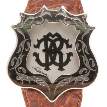 Roberto Cavalli White Stainless Steel Classic Leather Women's Wristwatch 42MM