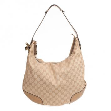 Gucci Beige Metallic Monogram Heart Bit Hobo
