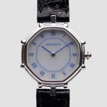 Pre Owned Gerald Genta Octagon 18K White Gold Mens Wristwatch 34 MM 